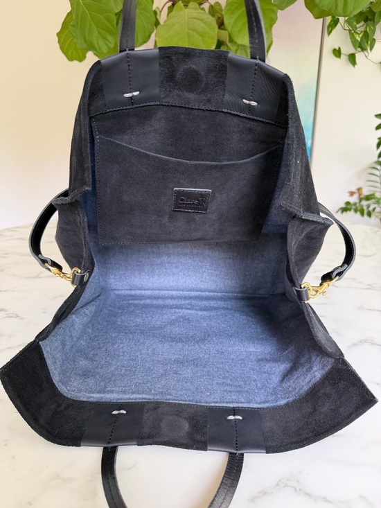 Clare V Suede Simple Tote with Racing Stripes Matte Black with Strap - Picture 11 of 14